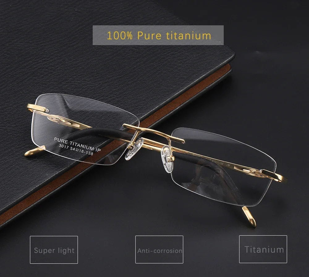 Pure Titanium Glasses Frame For Men Rimless Glasses Prescriptio Oculos Eyewear Gafas monturas de lentes hombre