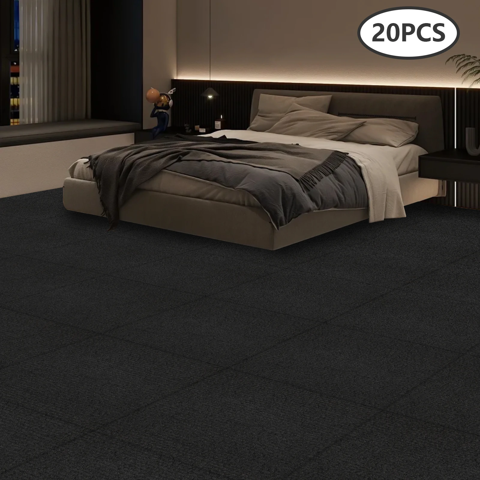 20 عبوة من بلاط السجاد المربع ذاتي اللصق، سميكة 5 مم، رمادي فاتح، قبضة ثابتة للأرضية/الجدار، مربعات سجادة أرضية متشابكة