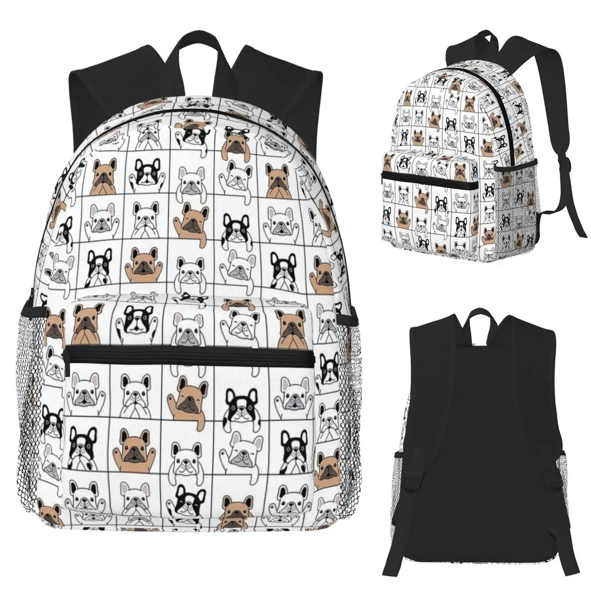 

French Bulldog Seamless Pattern Student Backpack School Bag Hiking Travel Daypack for Men Women Fashion Bookbag Shoulder Bags