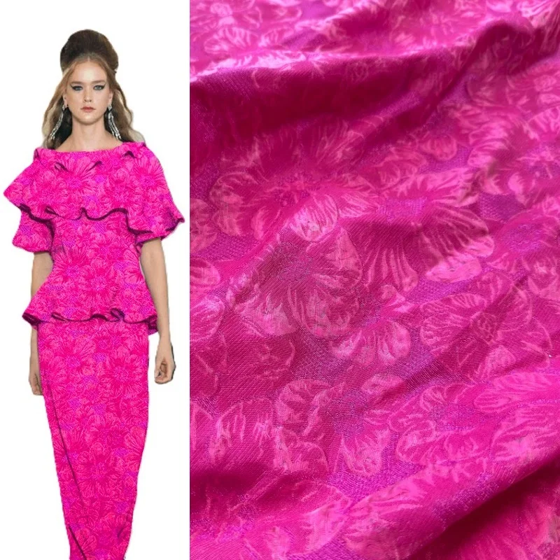 Rose Red Elegant Dark Pattern Texture Jacquard Dress Fabric Cloth Sewing High Quality Dress Set Fashion Fabric Wholesale