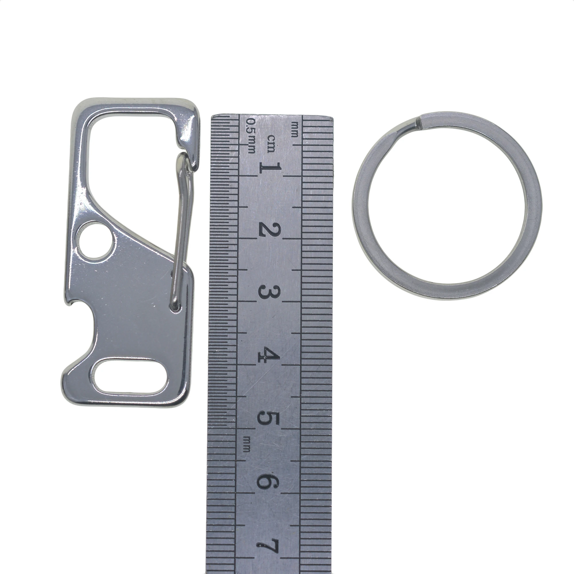 polished laser cut 304 stainless steel 2 inches  rectangle quick elease snap hook carabiner EDC key chain keyring bottle opener