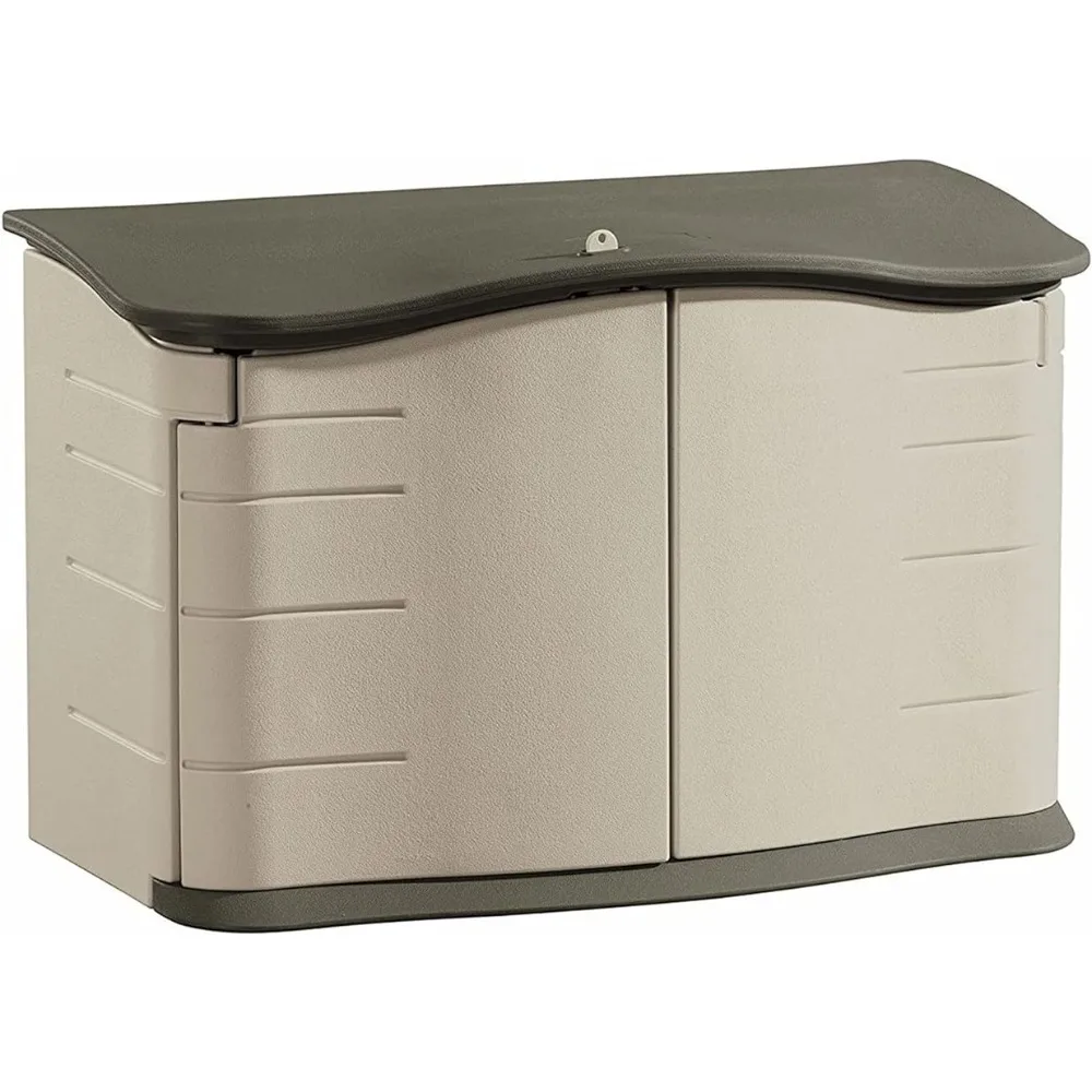 

Rubbermaid Small Horizontal Resin Weather Resistant Outdoor Storage Shed, Olive and Sandstone