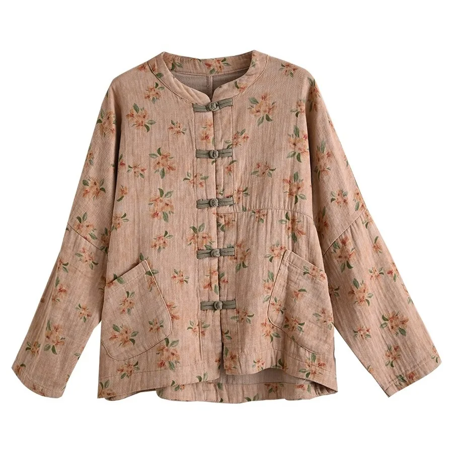 الرجعية الصينية Sle الأزهار طباعة خفيفة الوزن القطن Jaet ort ملابس خارجية الخريف الشتاء حجم كبير جديد الصينية Sle الوقوف C... #5