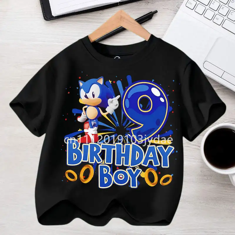 Verjaardag T-shirt Set Sonics Jongens Meisjes Kawaii Katoenen Kleding Cartoon Tops Kleding Korte Mouw Zomer Anime Kleding Leuke Geschenken