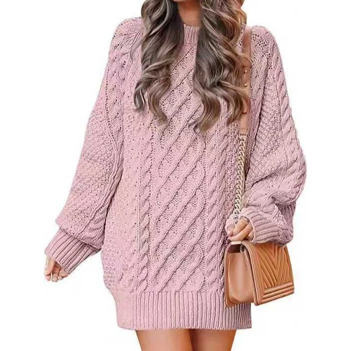 سترة نسائية محبوكة فضفاضة بياقة عالية وإبرة ثي لون نقي كبير الحجم طويل Sve مستدير Ne بلوفر الخريف Faion