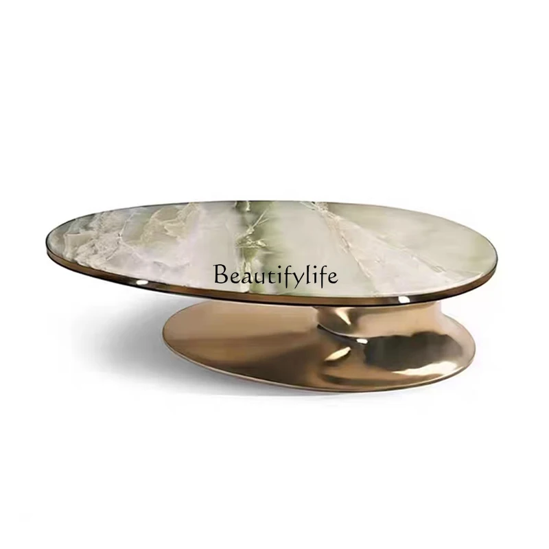 

Light luxury oval marble coffee table household living room personalized special-shaped creative stainless steel tea table