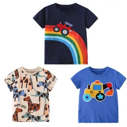 Jumping Meters 2-7T New Arrival  Cars Embroidery Boys Girls T Shirts Summer Short Sleeve Children's Clothes Kids Tees Tops