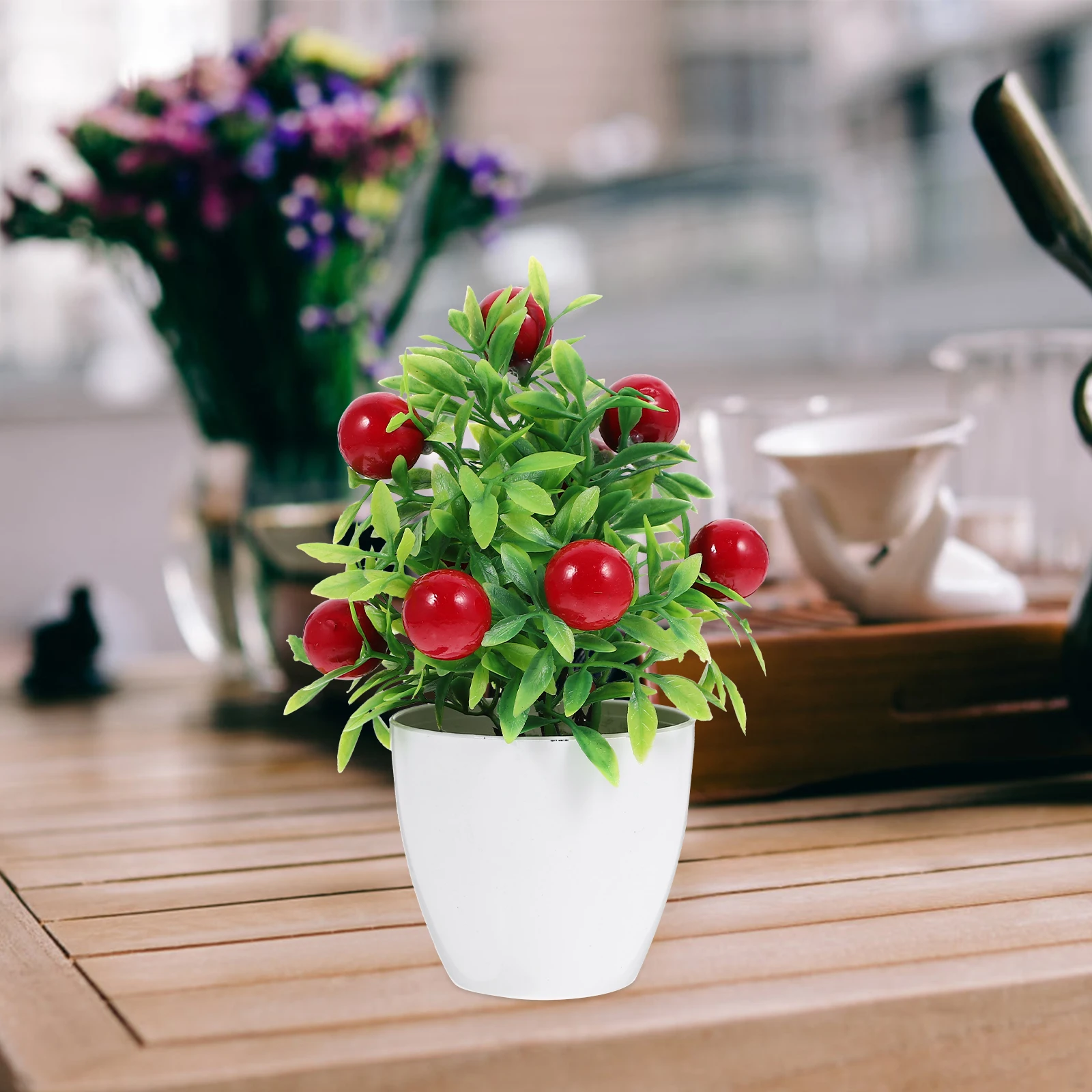 

2 Pcs Artificial Potted Plant Trees with Fruits Decoration Fake Bonsai Faux Realistic