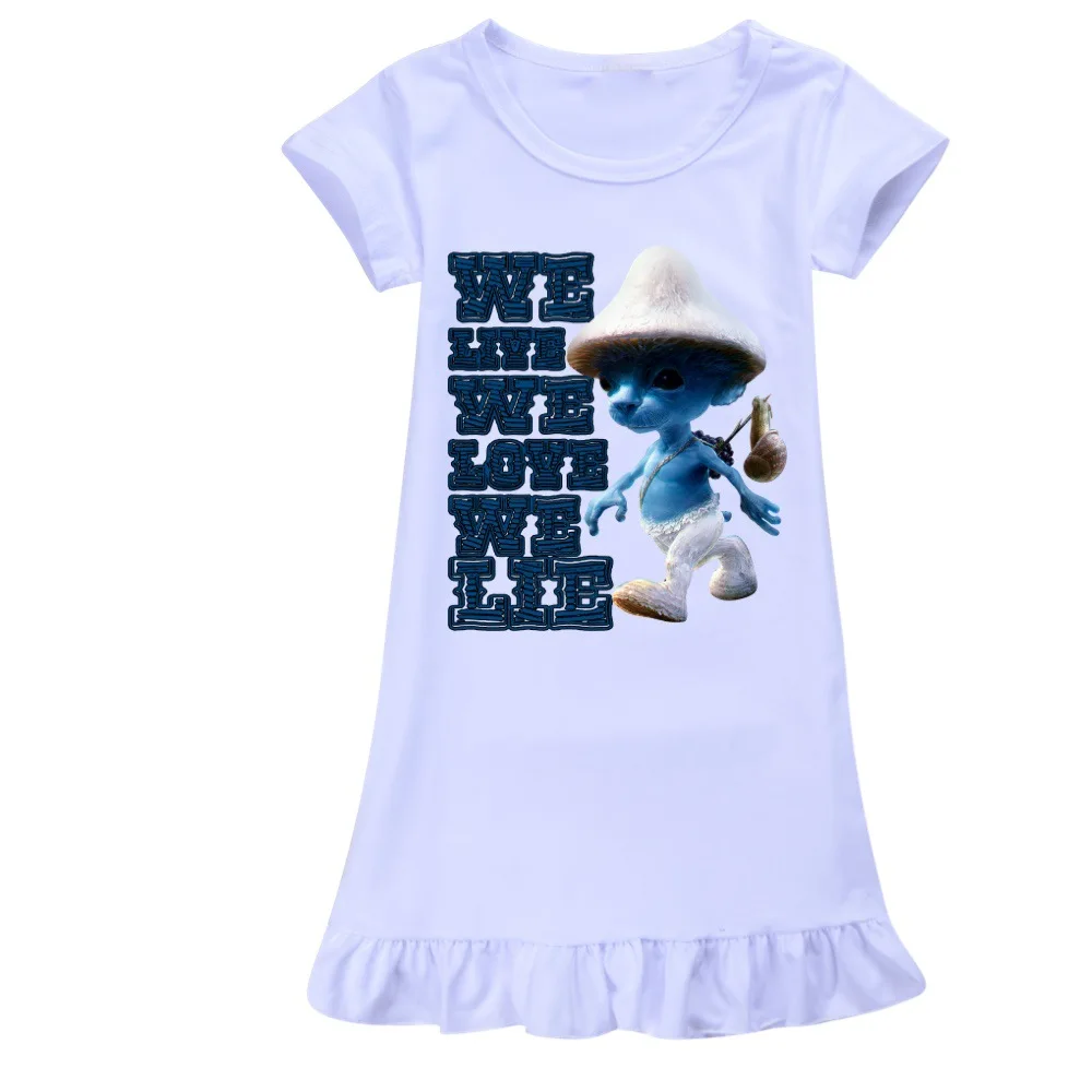 Шайлушай Shailushai Costumes Kids Smurfed Blue Cats Clothes Baby Girls Cartoon Nightdress Toddler Girl Short Sleeve Sleepwear