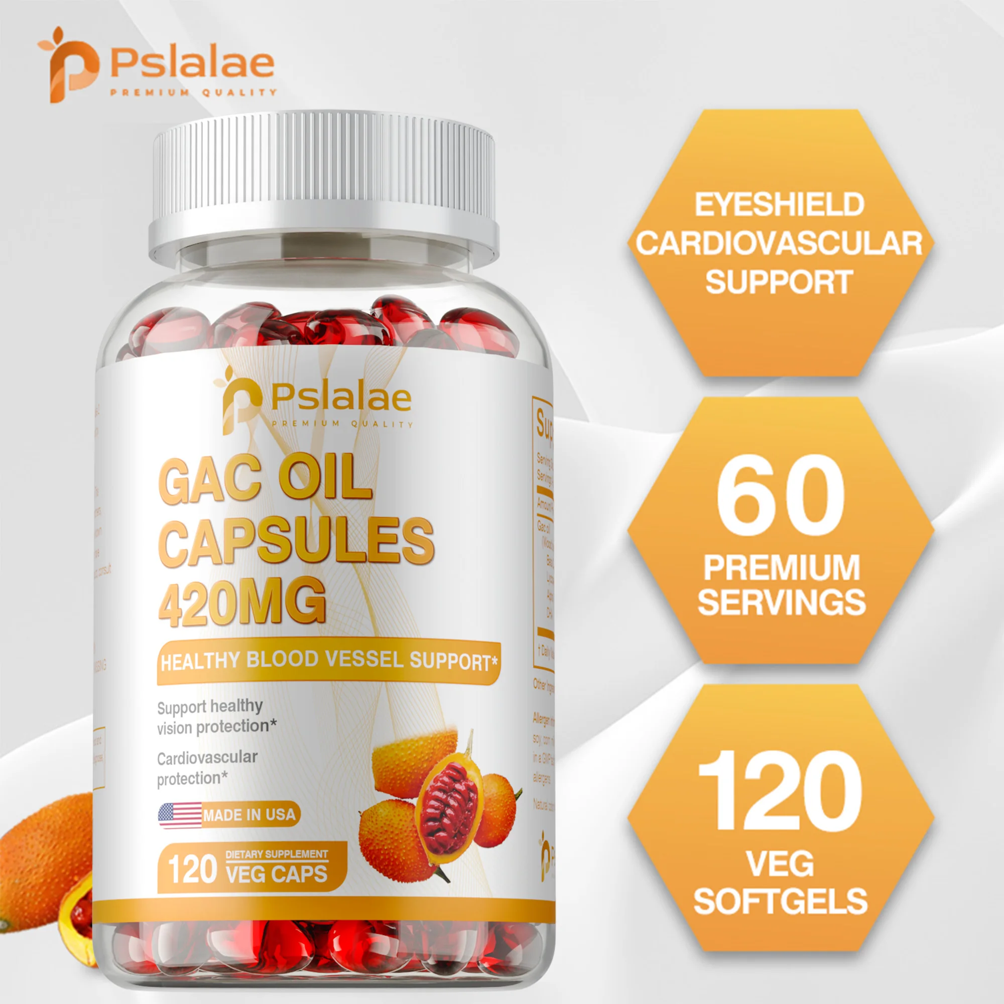 

Gac Oil Capsules - Promotes Eye and Cardiovascular Health, Improves Visual Clarity, Boosts Energy Levels, Boosts Immunity