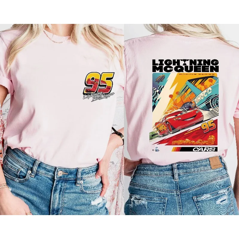 قميص Lightning Mcqueen، تي شيرت Disneyland، سترة Disneyworld، تي شيرت Mcqueen 95، تي شيرت عائلة المملكة السحرية، قميص السيارات