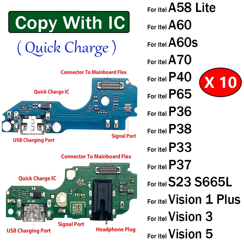 

10Pcs, USB Charging Port Dock Charger Connector Board For Itel A58 A60 A60s A70 P40 P65 P36 P33 P37 P38 S23 Vision 1 3 5 Plus
