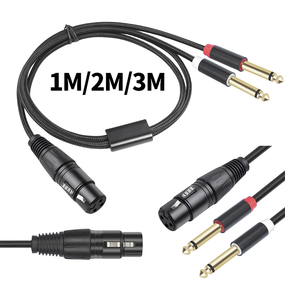 1/2/3M XLR Female To Dual 1/4 Inch Y Splitter Cable Gold-Plated Plug Female XLR To Double 6.35mm Mono TS Mic Audio Cord