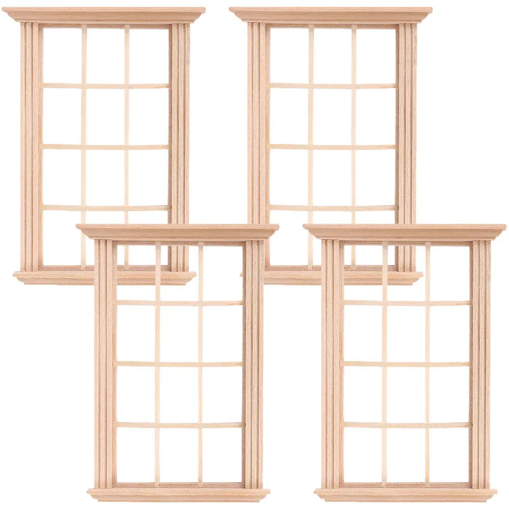 

4Pcs Miniature Window Frames Wood Uncolored DIY Mini House Furniture Accessories Living Room Decorations Pretend Play Supplies