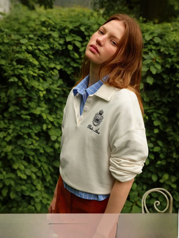 

H&M Women's Casual Long Sve irt Loose Fit ort Sle Autumn New Arrival 00% Cotton Comfortable Breathable Top