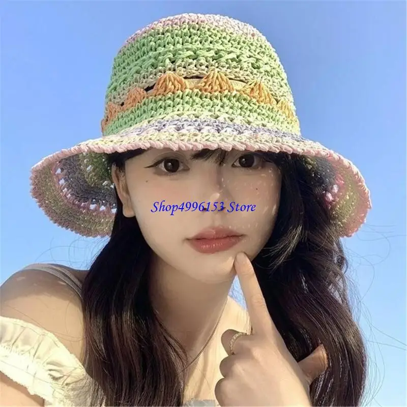 قبعة Q0KE منسوجة من القش للفتيات المراهقات قابلة للتنفس في الربيع والتخييم قبعة الشاطئ #5