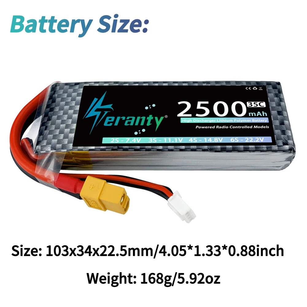 2pcs TERANTY 3S Lipo Battery 2500mah 11.1V 35C With T/XT60 Plug RC Car Truck Buggy FPV Drone Helicopter Airplane RC Parts