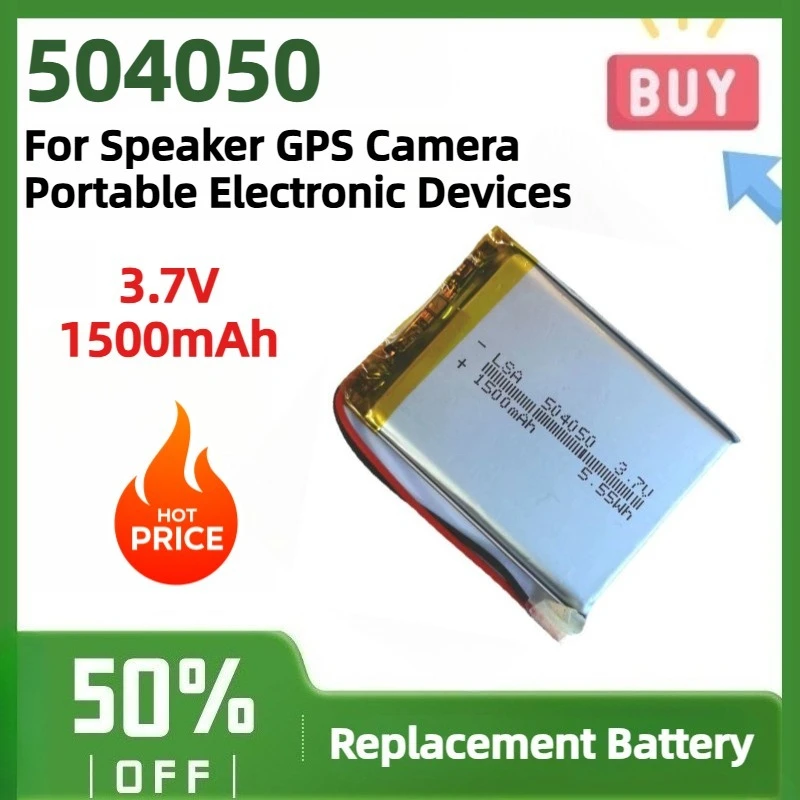 504050 3.7V 1500mAh Rechargeable Lithium Polymer Battery Replacement Cell for Speaker GPS Camera Portable Electronic Devices