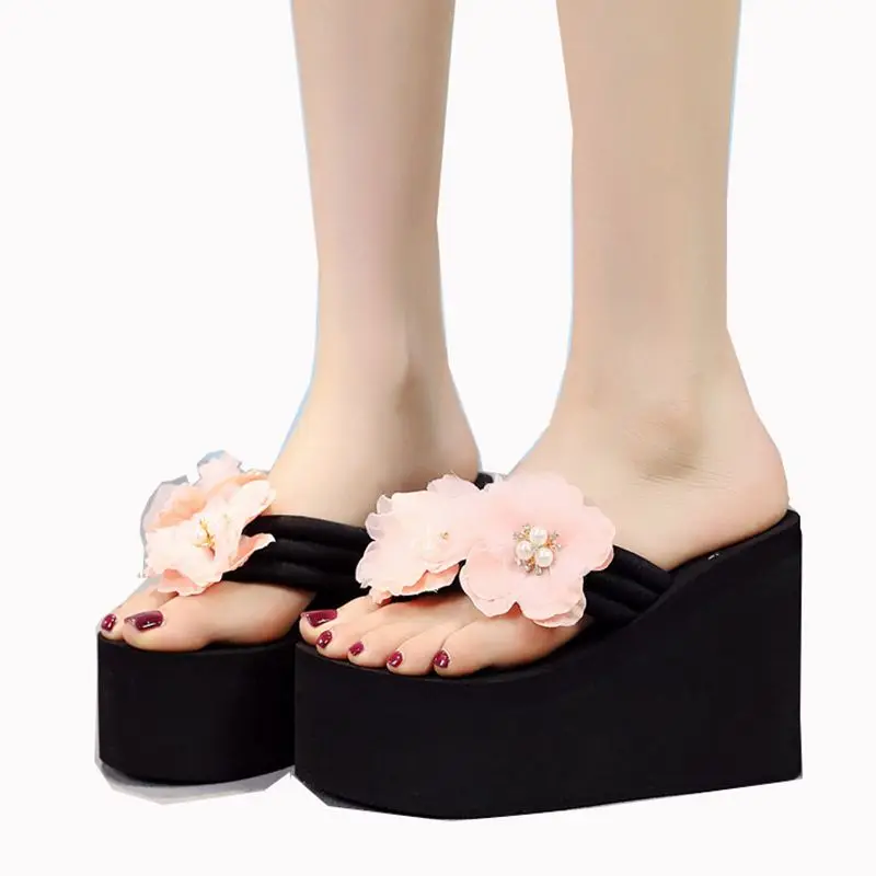 Scarpe da donna estive Infradito da donna con fiori Scarpe con zeppa Scarpe firmate Pantofole da spiaggia da donna