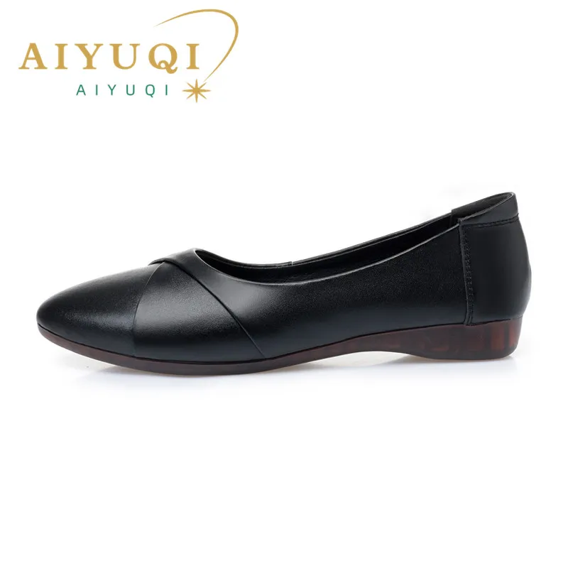 AIYUQI 2024 Autumn New women Flat shoes Genuine Leather Comfortable bottom Big Size 41 42 43 Casual Loafers  Mother Shoes