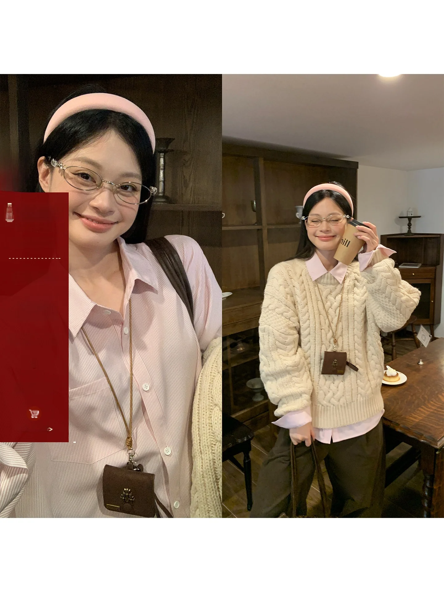 

Long Sve Women's irt Inner Wear Loose Sle Striped Design Pink Color Layering Clothing Autumn Winter New Arrival