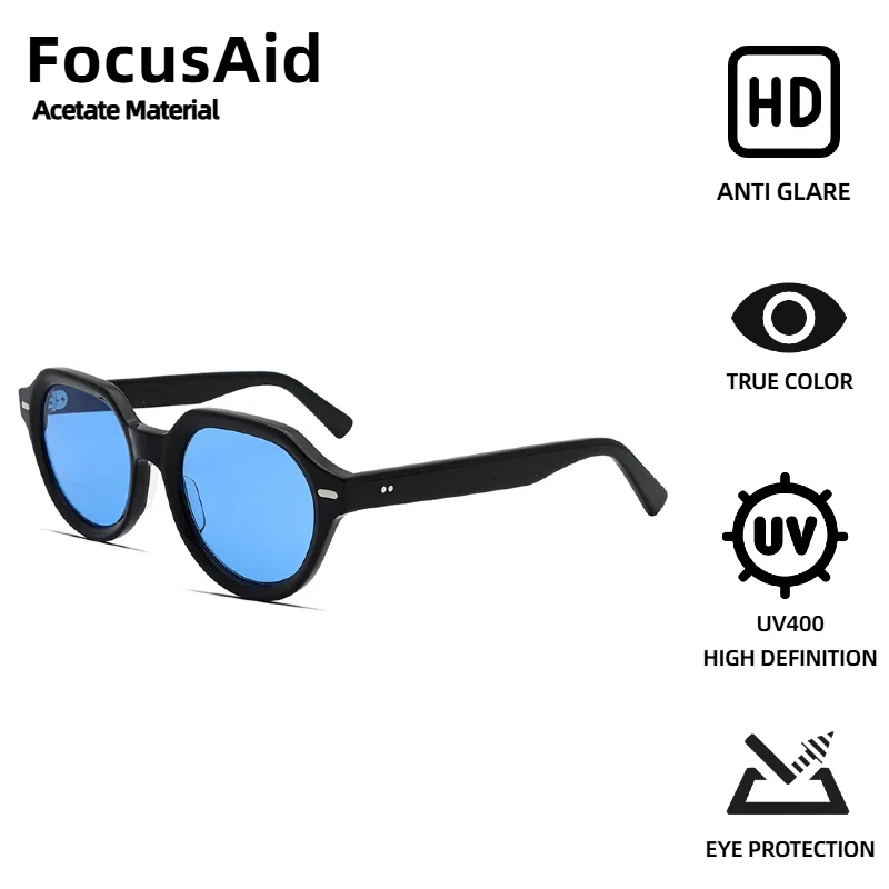 

FocusAid New Square Retro Color Lens Women's Sunglasses Men's Rivet Design Acetate Sunglasses UV400 Nylon Lens Oculos De Sol