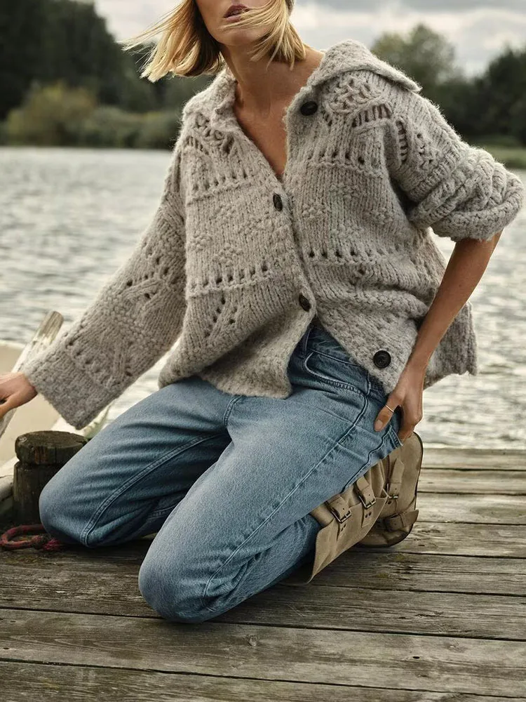 

Свободный длинный вязаный кардиган для женщин, осенняя коллекция 2025, новый, уютный, ажурный, открытый кардиган