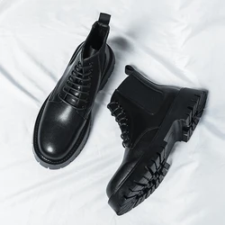 Herren stiefel neue Big Head Lederschuhe Herbst und Winter High Top Schnürung dicke Sohle haltbare europäische schwarze Größen 38-44 Herren schuhe