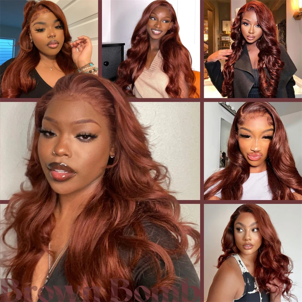 13x4 Reddish Brown Body Wave Lace Frontal Human Hair Wig 13x6 Lace Frontal Wig Brazilian Human Hair Wigs Pre Plucked For Women