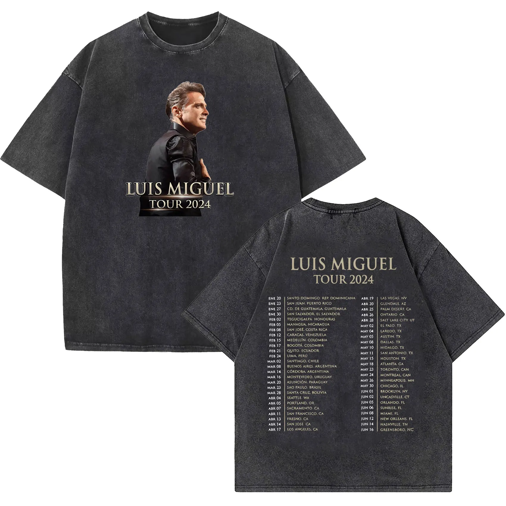 Singer Luis Miguel Tour 2024 Vintage Washed T Shirts Men Women Hip Hop Harajuku Clothing T-shirt Casual Fashion Oversized Tshirt