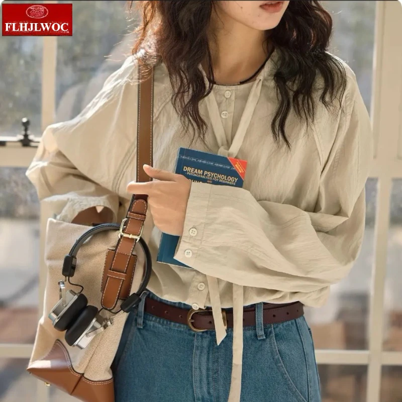 Hot Sales Bow Tie Ruffles Tops Blusas 2025 Cute Sweet Japan Girls Chic Korea Fashion Clothes Women Lace-Up Purple Shirts Blouses
