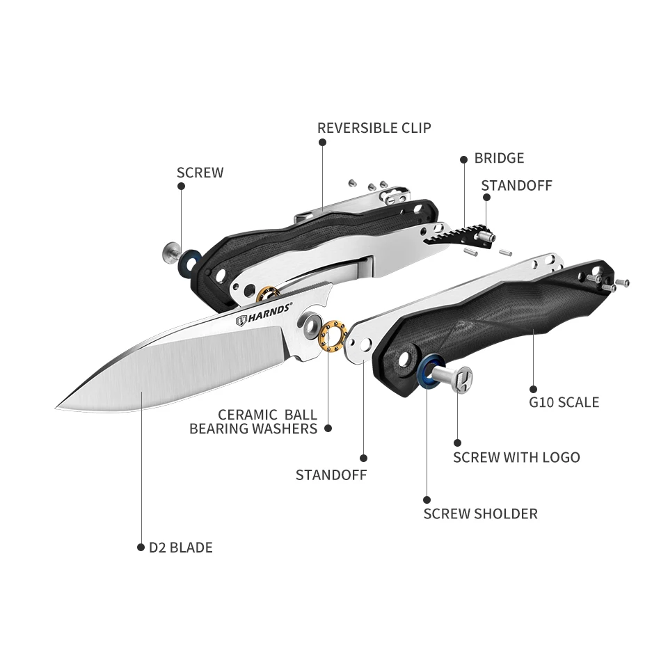 HARNDS Vajra Front Flipper Folding Knife with Pocket Clip and 3.5\'\' D2 Steel Blade EDC Knife for Outdoor Survival Hiking