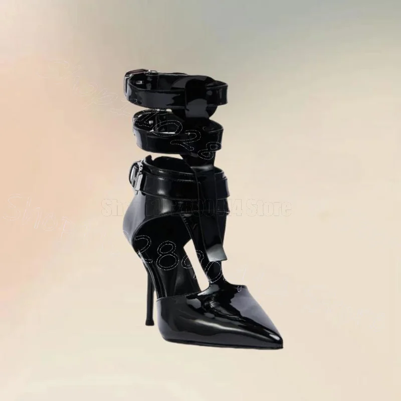 

Black Hollow Design Buckle Pointed Toe Pumps Back Zipper Women Shoes Thin High Heels Party Feast Dating 2025 Zapatos Para Mujere