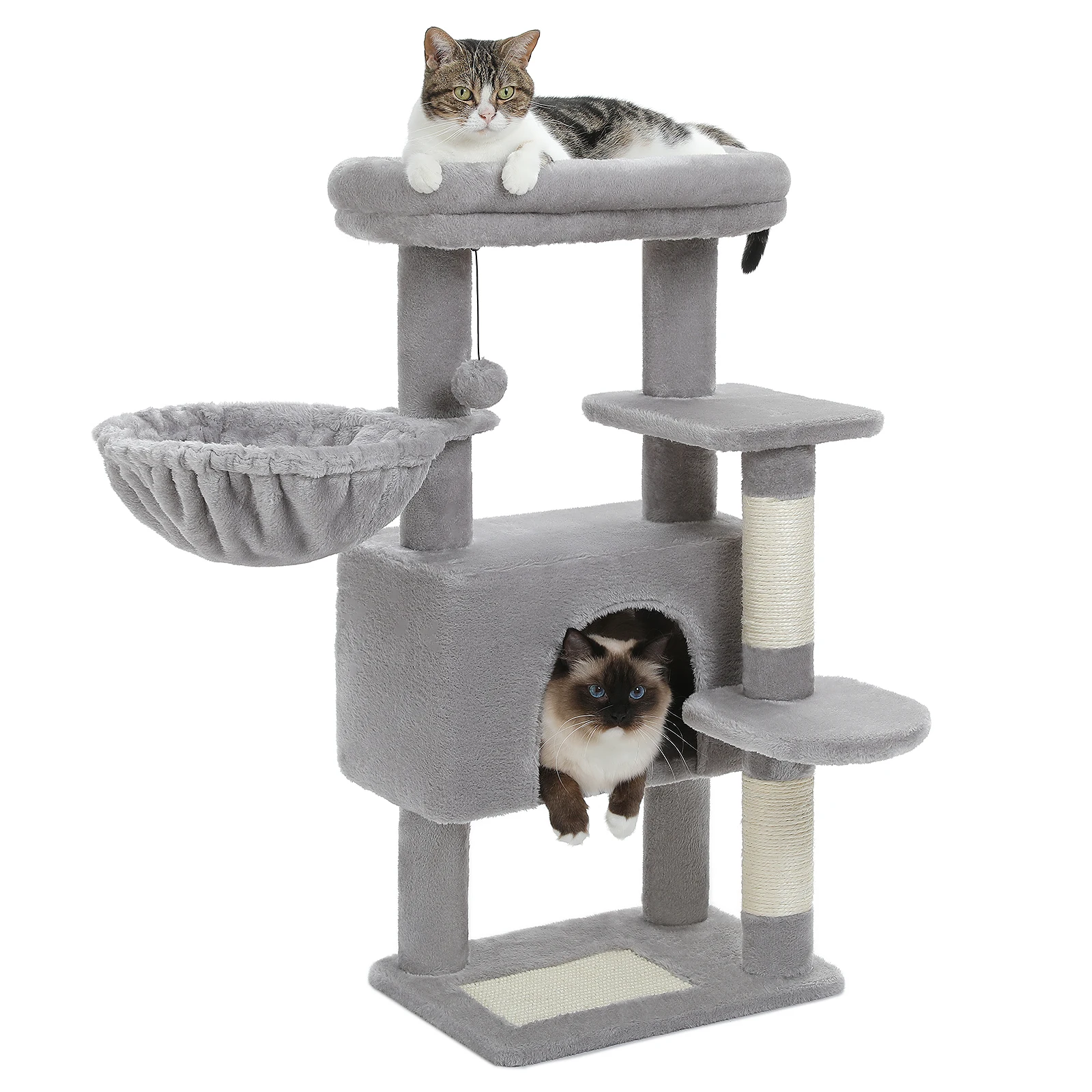 H88CM Cactus Cat Tree for Indoor Tower for Multi-Level Plush with Natural Sisal Scratching Post Condos Perches Hammock 2 Colors