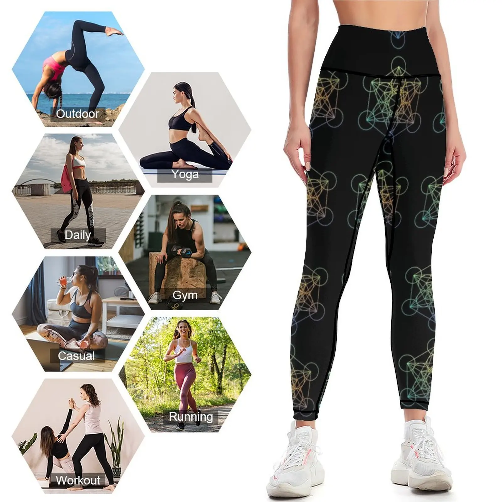 Metatron's Cube Sacred Geometry Legginsy sportowe damskie spodnie push up Jogger Legginsy damskie