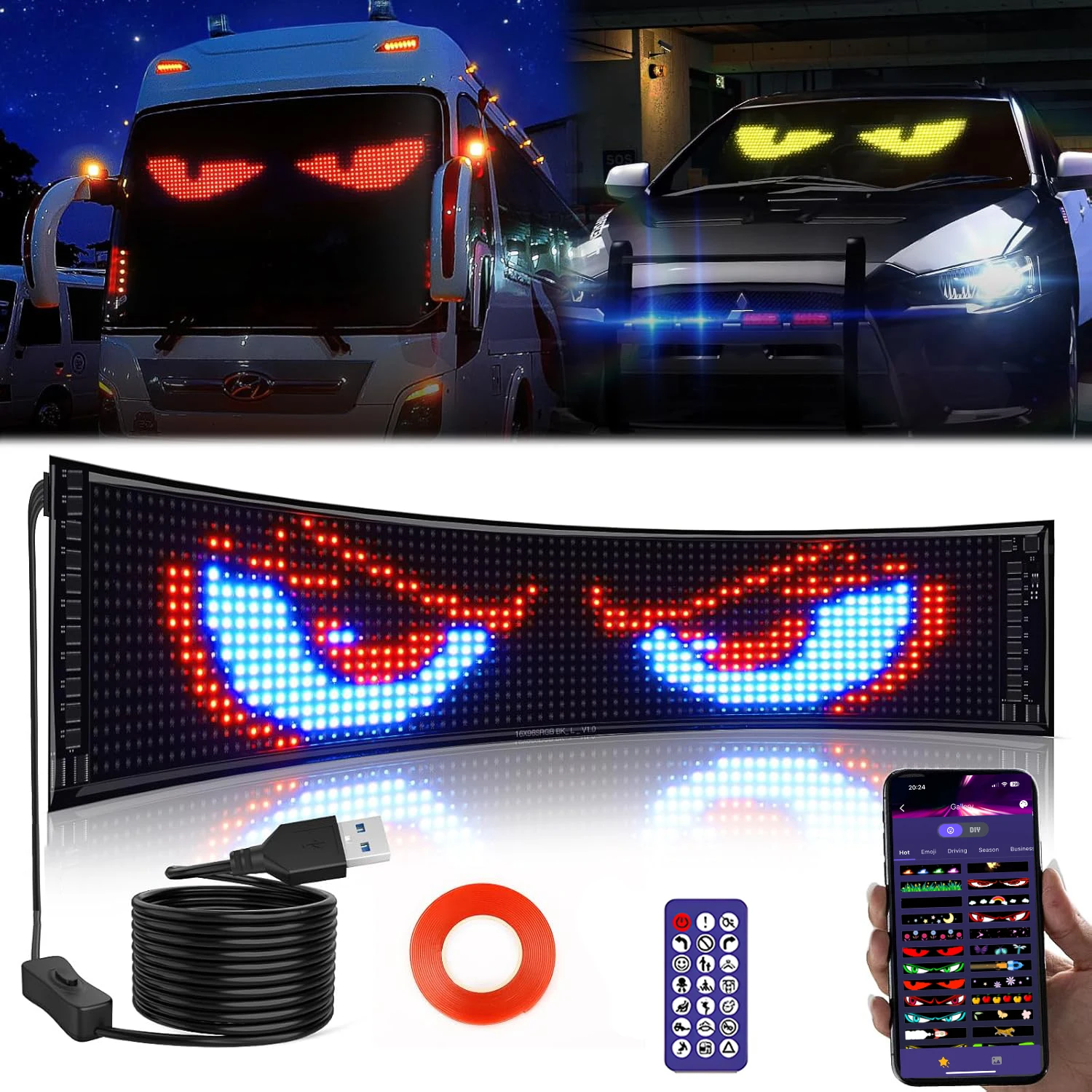

Smart Bluetooth LED Display Screens RGB LED Module Sign Matrix Pixel LED Panel Scrolling Signboard Advertising Light Car Decor