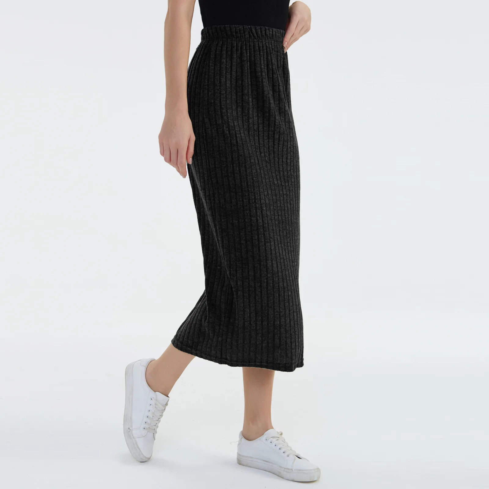 Falda larga ceñida roscada Sexy para mujer Otoño Invierno elegante ajustada faldas de cintura alta falda de punto de Color sólido para mujer