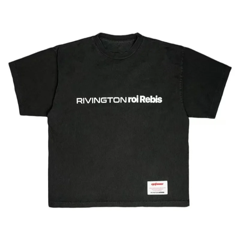 

Минималистичная уличная одежда с буквенным принтом, высококачественная хлопковая футболка, топ RRR123, мужская и женская негабаритная стираная черная футболка с коротким рукавом