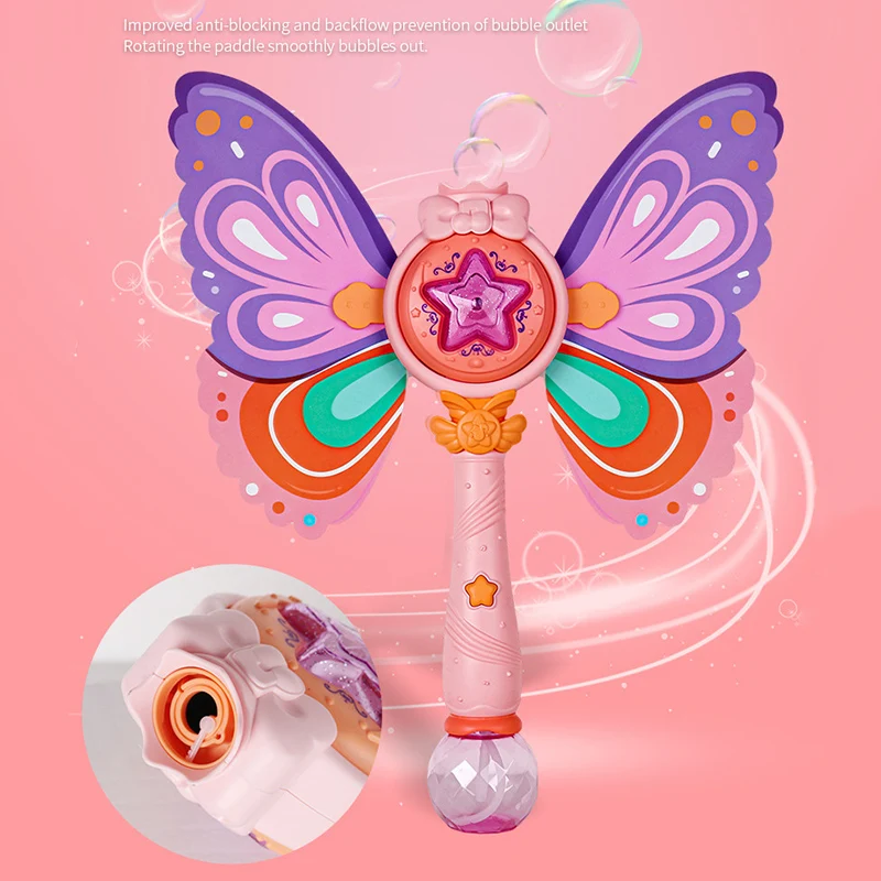 Varita de hadas de mariposa para niños, soplador de burbujas eléctrico automático con música ligera, varita mágica brillante, juguetes para niños, regalos