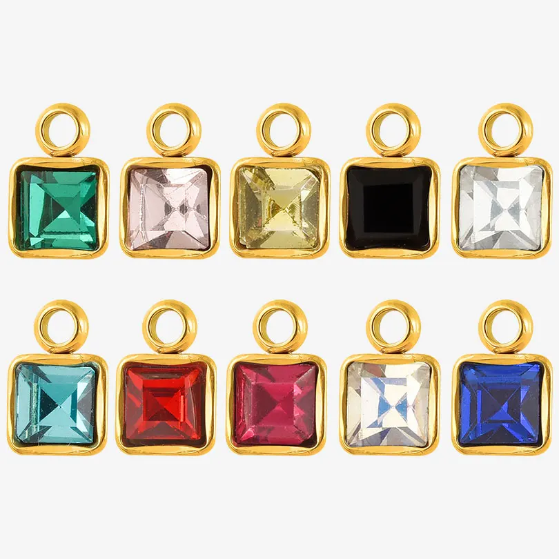 10 قطع سحر ملون صغير مربع كريستال الزركون قلادة للماء الفولاذ المقاوم للصدأ قلادة اليدوية القرط قلادة صنع #1
