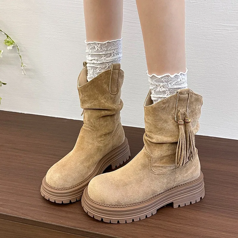 Hehe Retro New Style Short Boots 2026 Fringe Winter Autumn Boots Women