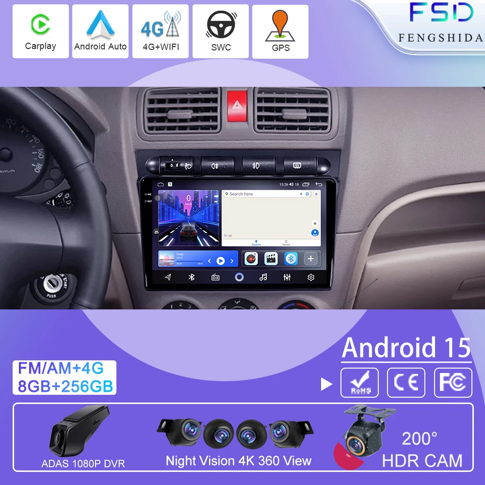

9‘‘Navigation GPS Car Radio Android 15 Auto Carplay Multimedia Player Touch Screen For Kia Morning Picanto 2004-2007 No 2din DVD