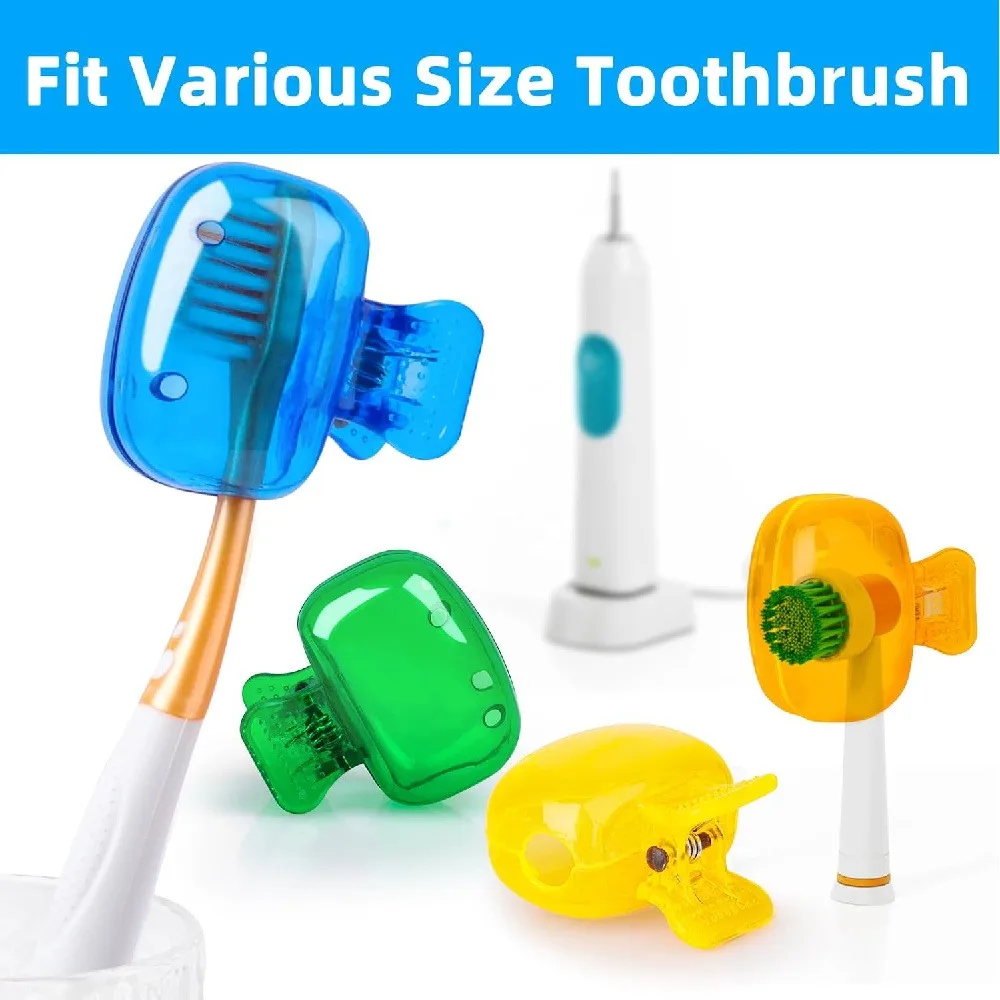 Toothbrush Head Cover Clips, 4‑Pack Portable Spring‑Loaded Toothbrush Protector Case, Ventilated Travel Tooth Brush Cap for Manual & Electric Toothbrush, Random Colors