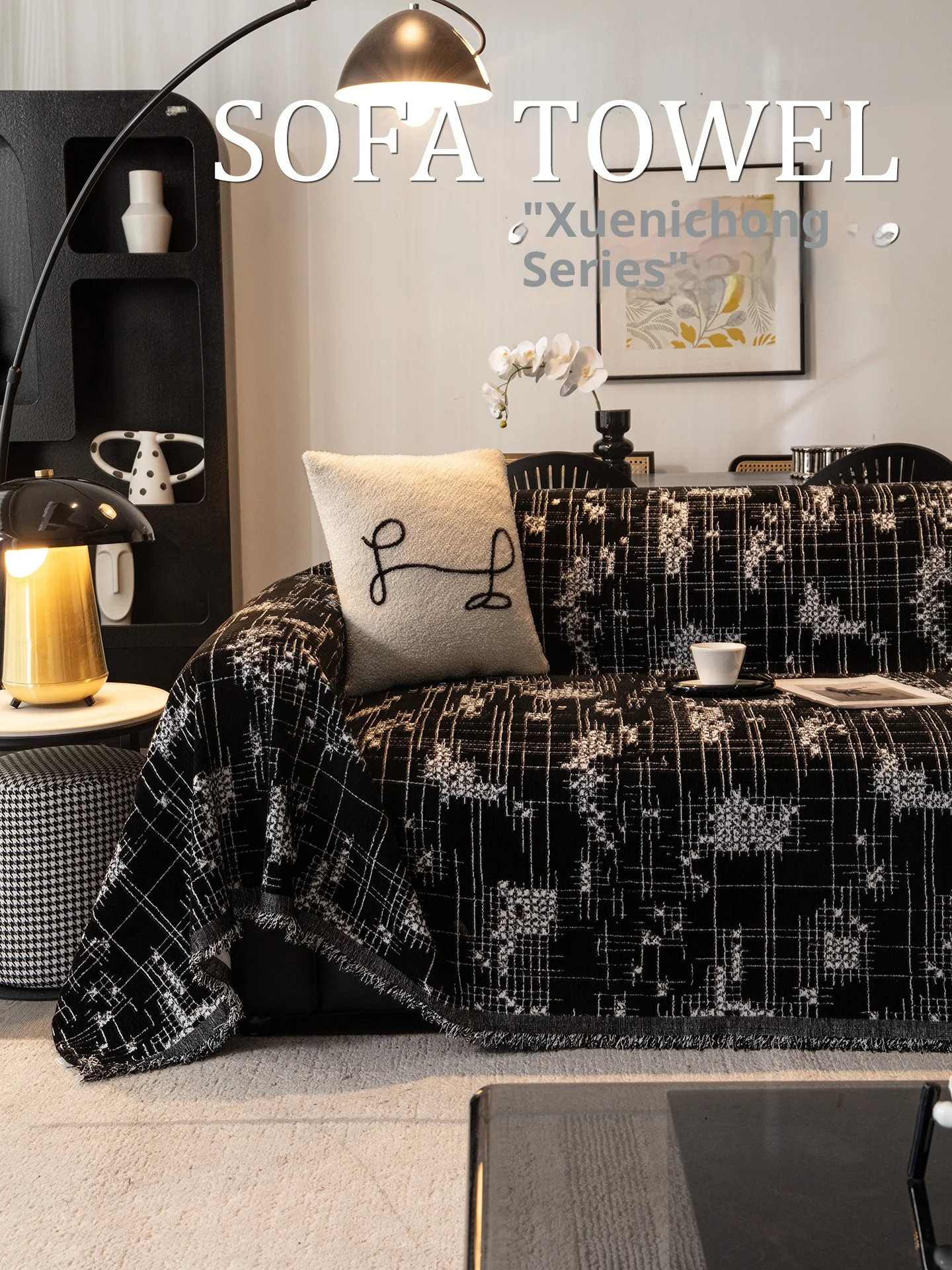 غطاء أريكة أسود سميك مقاوم للقطط، غطاء كامل من الشنيل لشكل L وواقي قابل للعكس بمقعد 2/3/4 #3