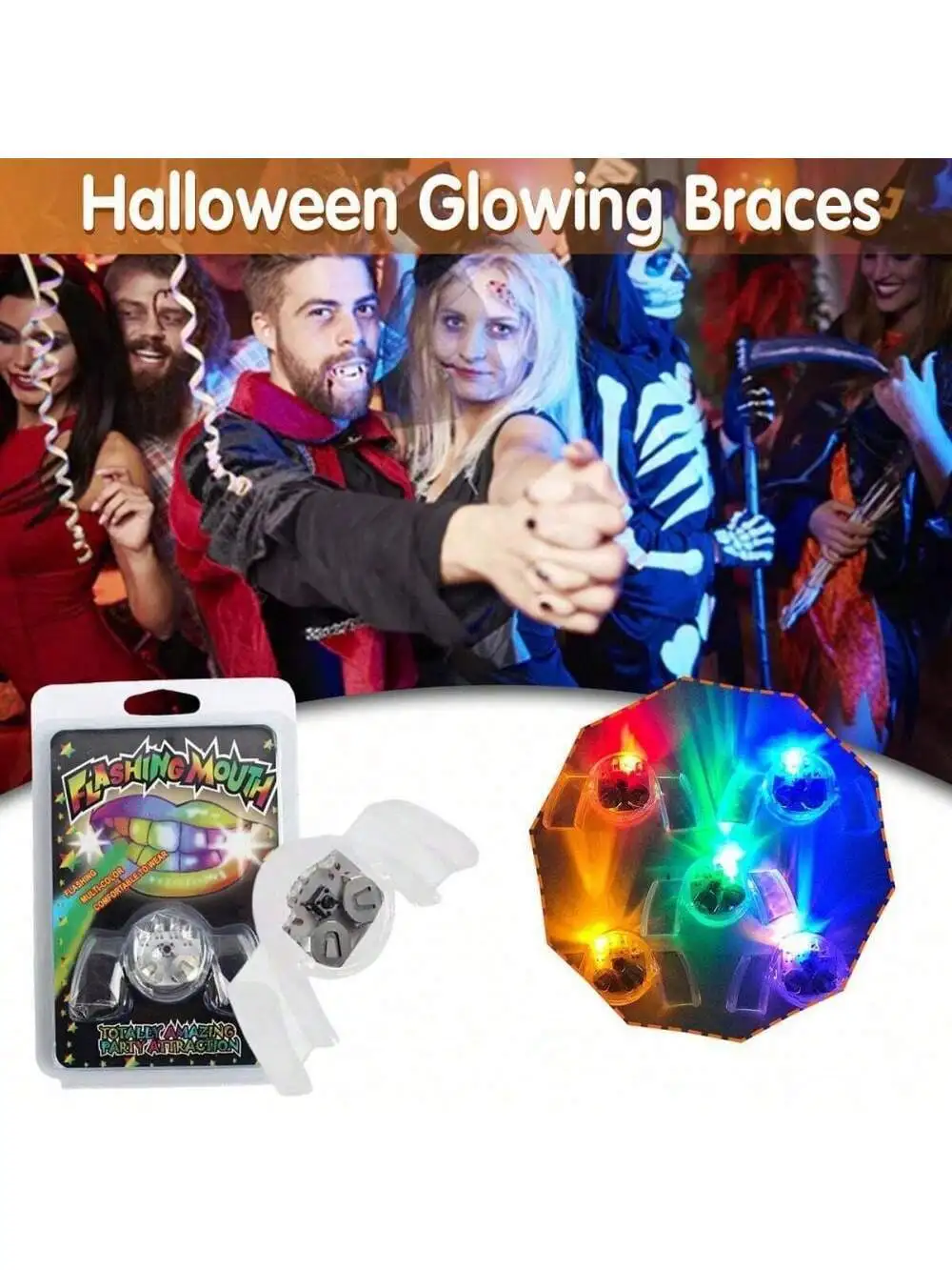 1Pc Flashing LED Light Up Mouth Braces Piece Glow Teeth Halloween Party Rave Glow Party Supplies Toy Decompression