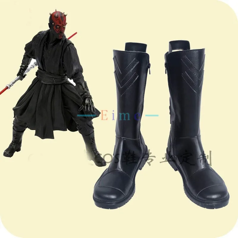 

Обувь для косплея Darth Maul, черная обувь из искусственной кожи для косплея, карнавальные ботинки на Хэллоуин, реквизит для косплея, индивидуальный заказ