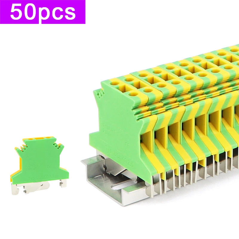 

50pcs/lot Yellow Ground 3 5 6 10mm uk2.5B Dual Color Copper Terminal Block Strip USLKG-2.5 USLKG-3 USLKG-5 USLKG-6 USLKG-10