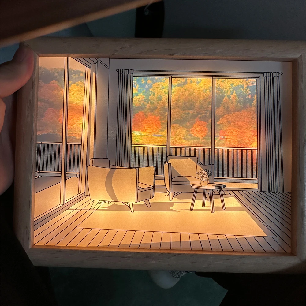 Table Three-color Lighting Painting Creative Desk Light And Shadow Room bedroom Bedside LED Decorative Painting Night Light