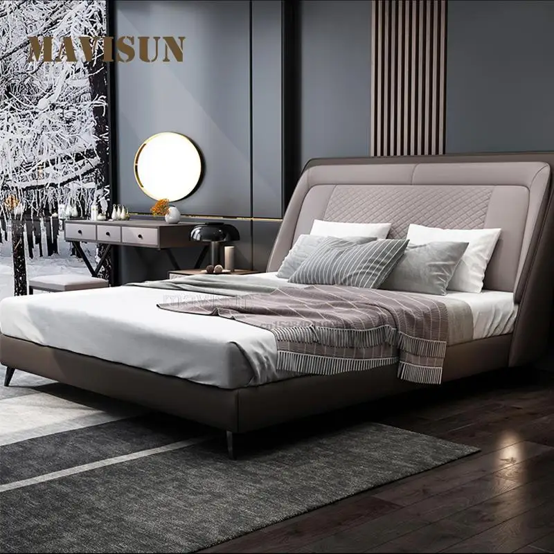 

Italian Luxury Bed Master Bedroom High-End Atmosphere Two Person Modern Minimalist Real Leather Personalized Wedding Bed