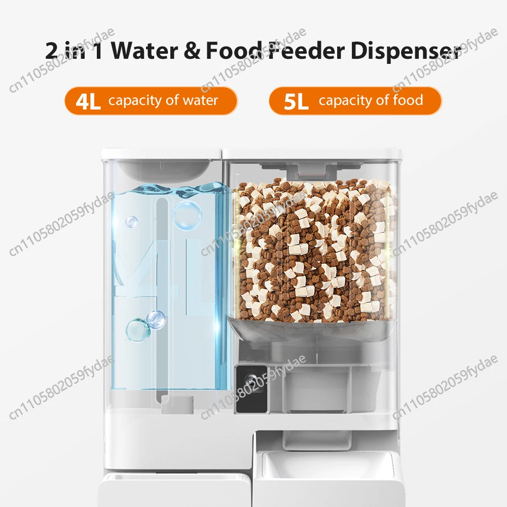 Dog bowl 4L water + 5L food integrated smart pet feeder, two-in-one, automatic charging, environmentally friendly